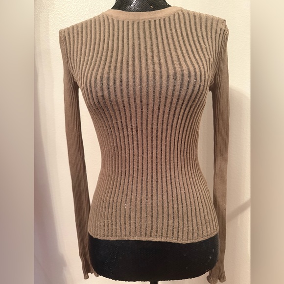EUC Zara Long Sleeve Ribbed Stretchy Thin-Knit Top Size XS - Picture 2 of 5